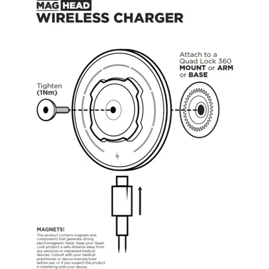 Quad Lock MAG Wireless Charging Head V2 (for office & car)